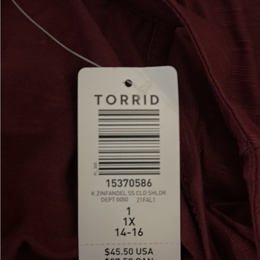Torrid Size 1 Cold Shoulder Bell Sleeve Top New with Tags